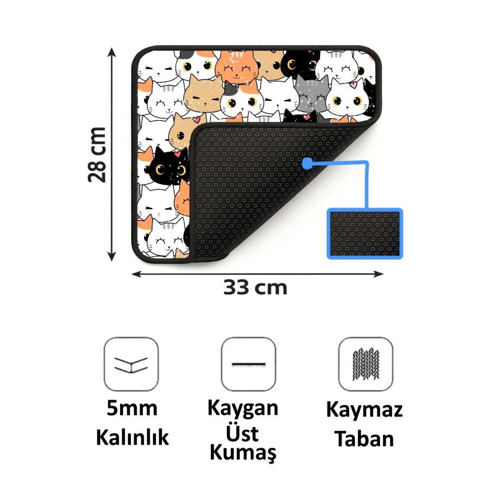 Ponçik Kediler Tasarımlı 33x28 Cm Mousepad Kaymaz Taban Rahat Konforlu Mouse Pad