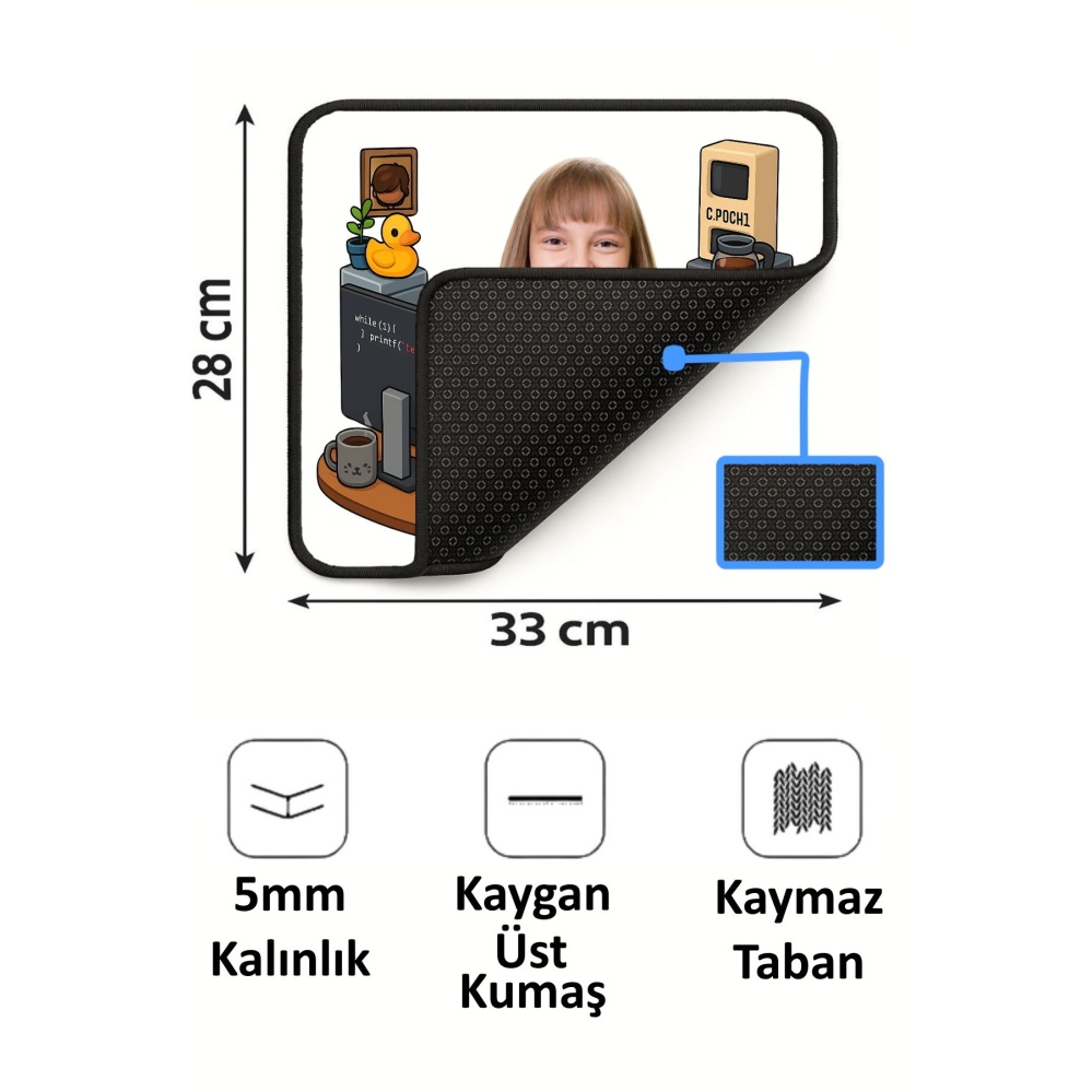 Kişiye Özel Karikatürlü Fotoğraflı 33x28 Cm Mousepad Kaymaz Taban Rahat Konforlu Mouse Pad2