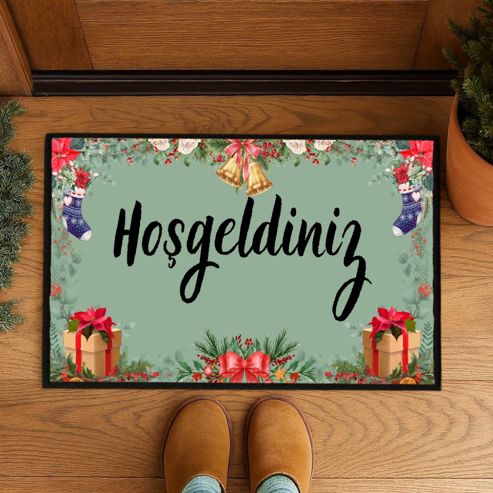 Yeni Yıl Hoşgeldiniz Tasarımlı Kapi Paspas 60x40cm Kapi Onu Paspasi