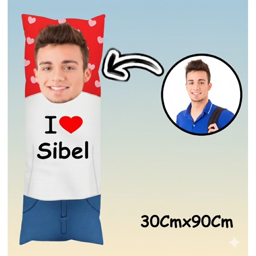 Kişiye Özel Sarılma Yastığı – Fotoğraf Baskılı Yastık 30x90 cm Sevgiliye / Eşe / Arkadaşa Hediye Sarılmalık