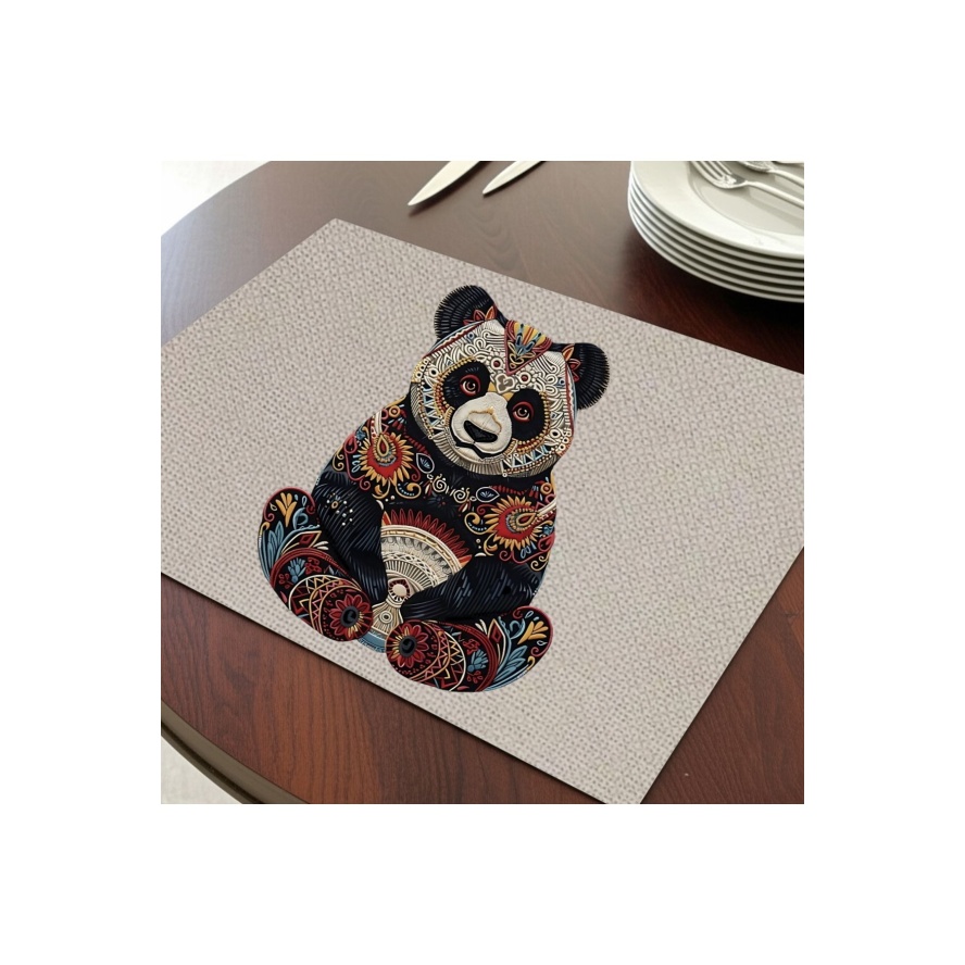 Renkli Panda Tasarımlı Amerikan Servis, Tabak Altlığı & Şık Masa Dekoru, Ev Hediyesi, 2 Adet