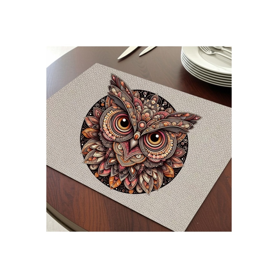 Renkli Baykuş Tasarımlı Amerikan Servis, Tabak Altlığı & Şık Masa Dekoru, Ev Hediyesi, 2 Adet