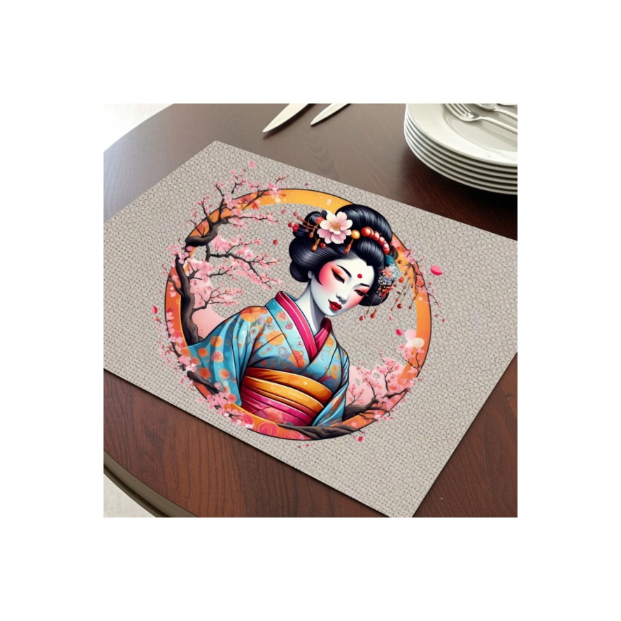 Çin Çiçekli Kadın Tasarımlı Amerikan Servis, Tabak Altlığı & Şık Masa Dekoru, Ev Hediyesi, 2 Adet