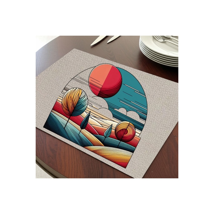 Modern Çizgi Manzara Tasarımlı Amerikan Servis, Tabak Altlığı & Şık Masa Dekoru, Ev Hediyesi, 2 Adet