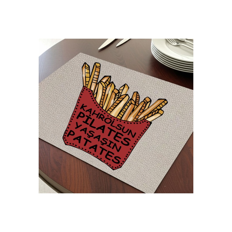Yaşasın Patates Tasarımlı Amerikan Servis, Tabak Altlığı & Şık Masa Dekoru, Ev Hediyesi, 2 Adet