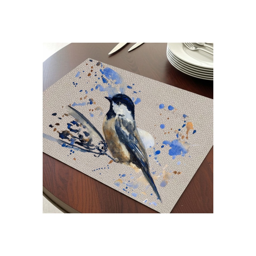 Daldaki Kuş Tasarımlı Amerikan Servis, Tabak Altlığı & Şık Masa Dekoru, Ev Hediyesi, 2 Adet