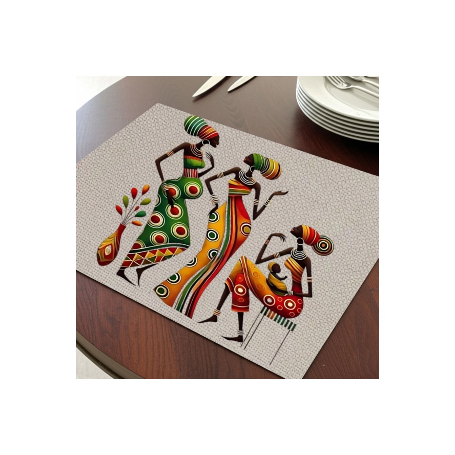 Afrikalı Kadınlar Tasarımlı Amerikan Servis, Tabak Altlığı & Şık Masa Dekoru, Ev Hediyesi, 2 Adet