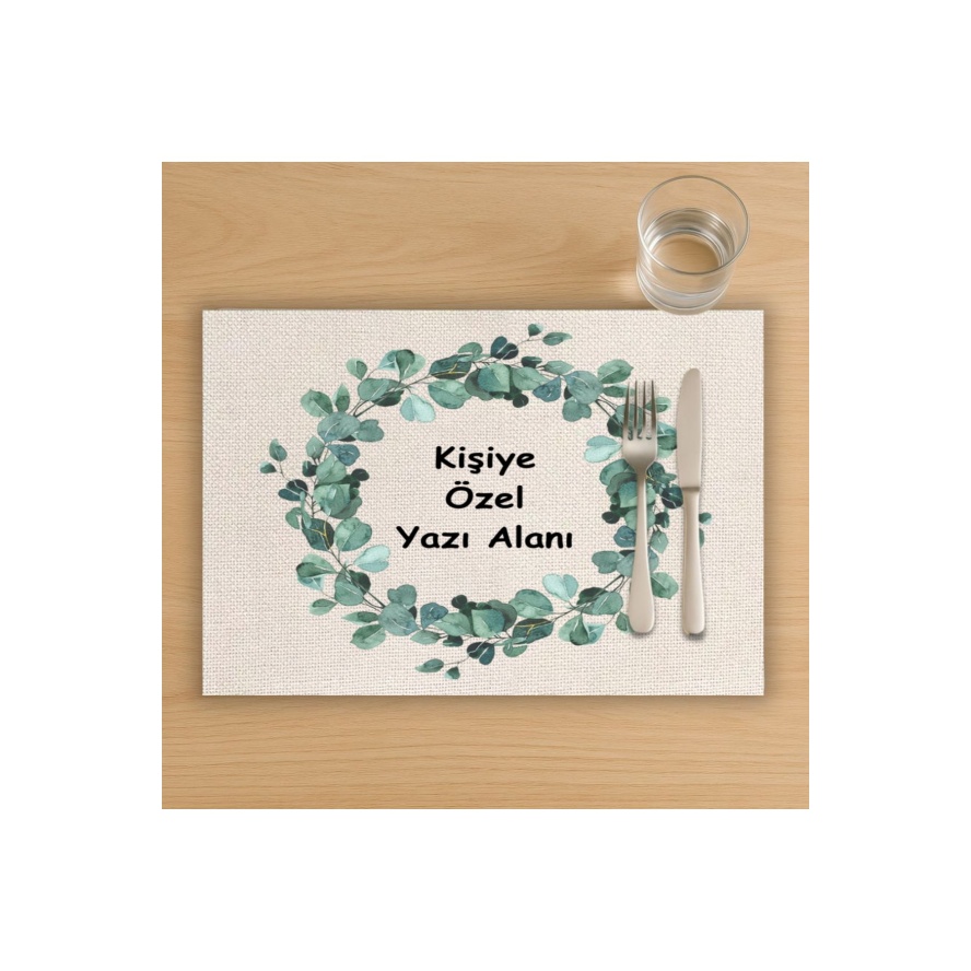 Kişiye Özel Çelenkli Yazılı Mesajlı Amerikan Servis, Tabak Altlığı & Ev Hediyesi, 2 Adet