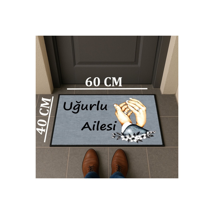 Soyisimli Birleşen Eller Kişiye Özel Tasarım Kapi Paspas 60x40cm Kapi Onu Paspasi