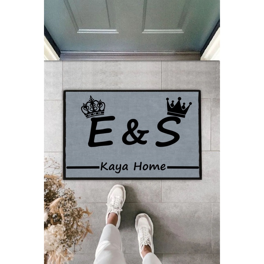 Harfler Ve Soyisim Taçlı Kişiye Özel Tasarım Kapi Paspas 60x40cm Kapi Onu Paspasi