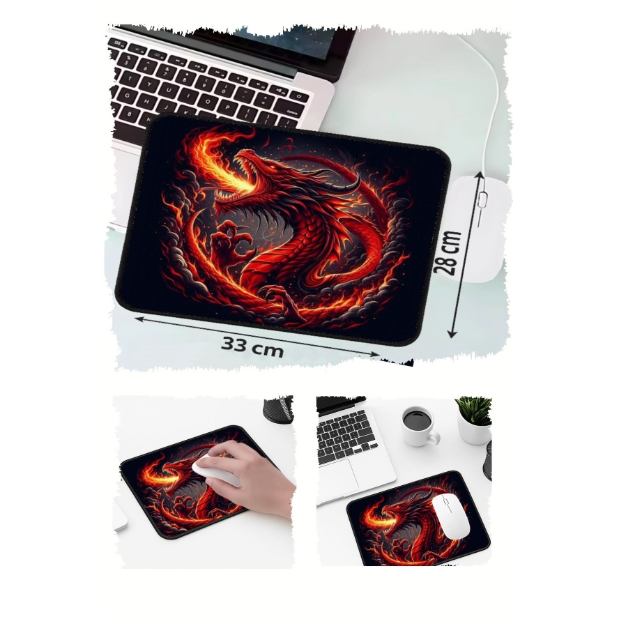 Alev Ejderha Black Tasarımlı 33x28 Cm Mousepad Kaymaz Taban Rahat Konforlu Mouse Pad