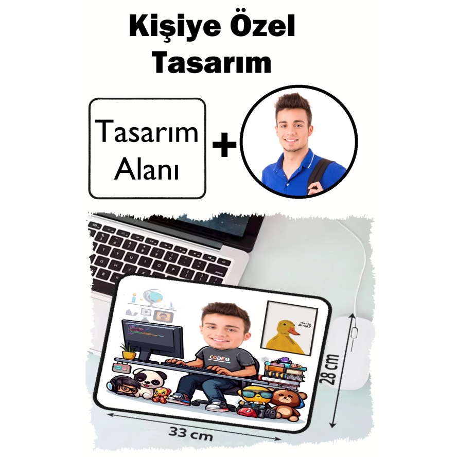 Kişiye Özel Karikatürlü Fotoğraflı 33x28 Cm Mousepad Kaymaz Taban Rahat Konforlu Mouse Pad