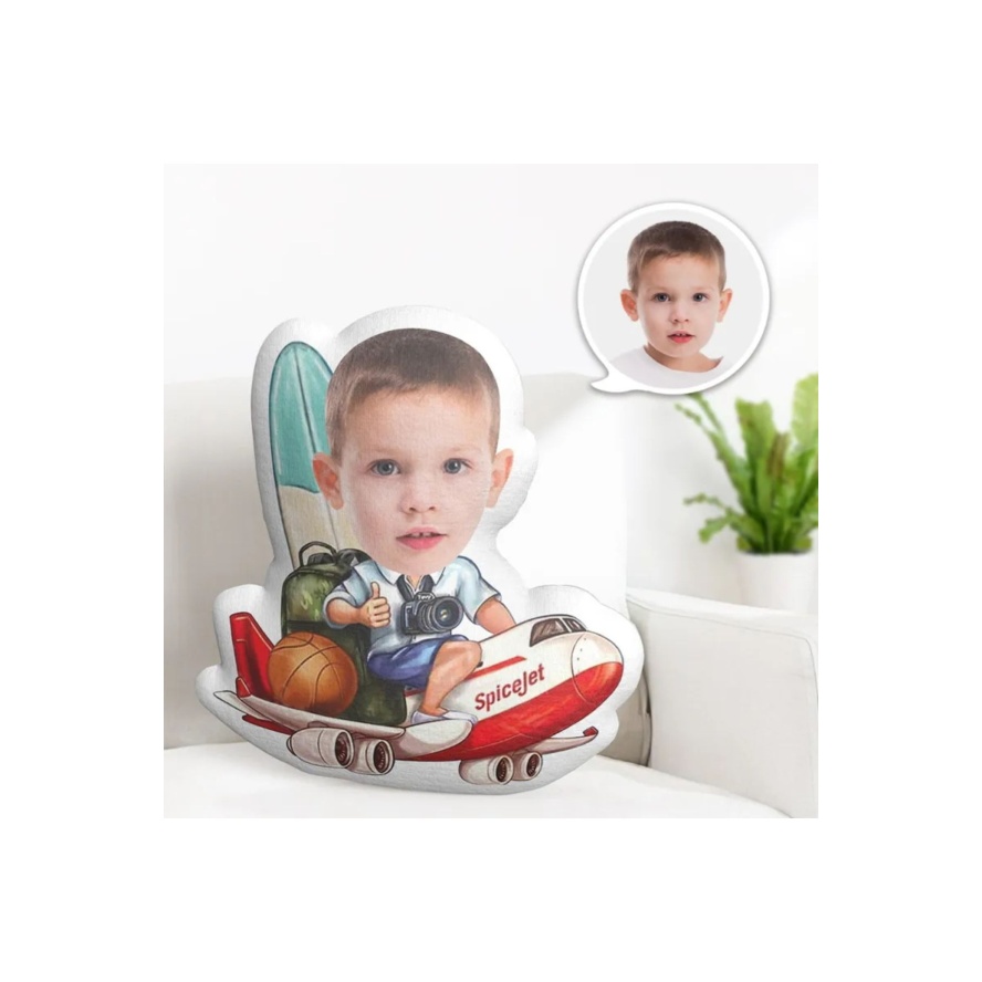 Kişiye Özel Uçak Üstündeki Çocuk Seyahat Tasarımlı Şekilli Yastık