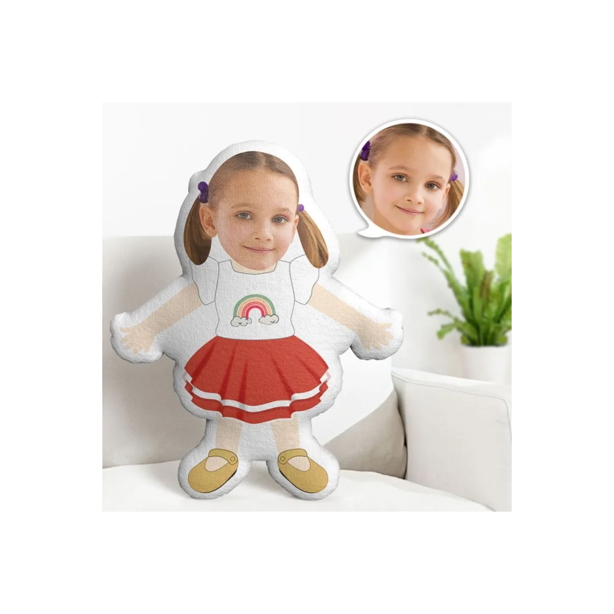 Kişiye Özel Gökkuşağı Elbiseli Kız Tasarımlı Şekilli Yastık