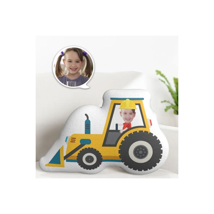 Kişiye Özel Dozer Kepçe Süren Çocuk Tasarımlı Şekilli Yastık