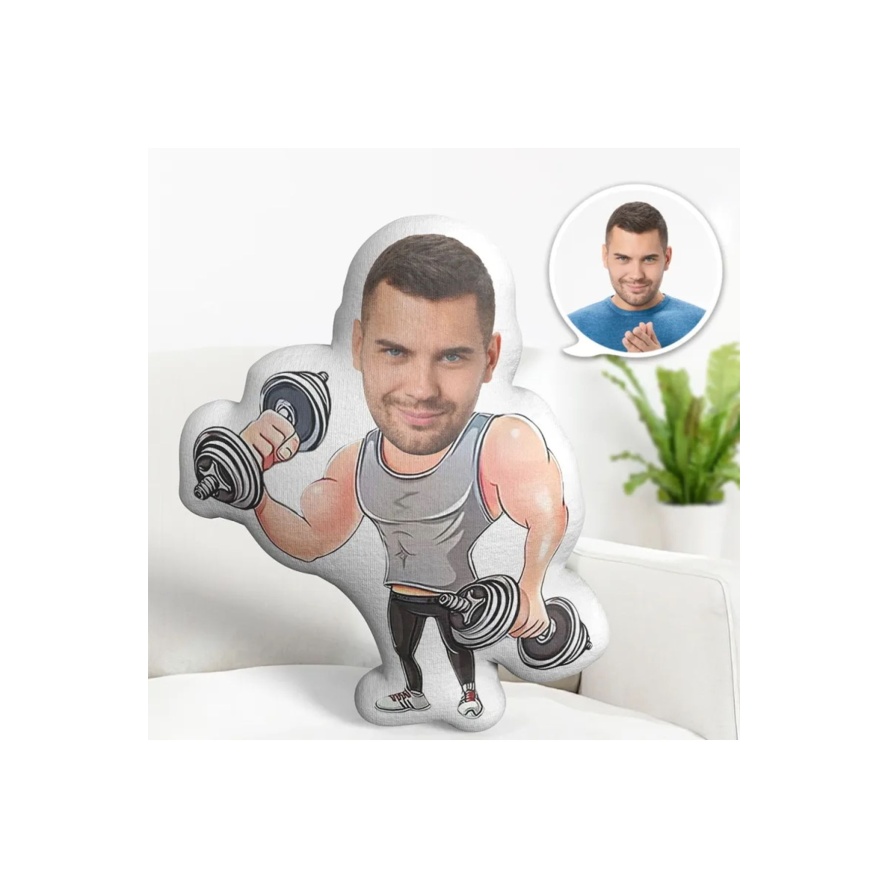 Kişiye Özel dambıl Kaldıran Kaslı Sporcu Tasarımlı Şekilli Yastık