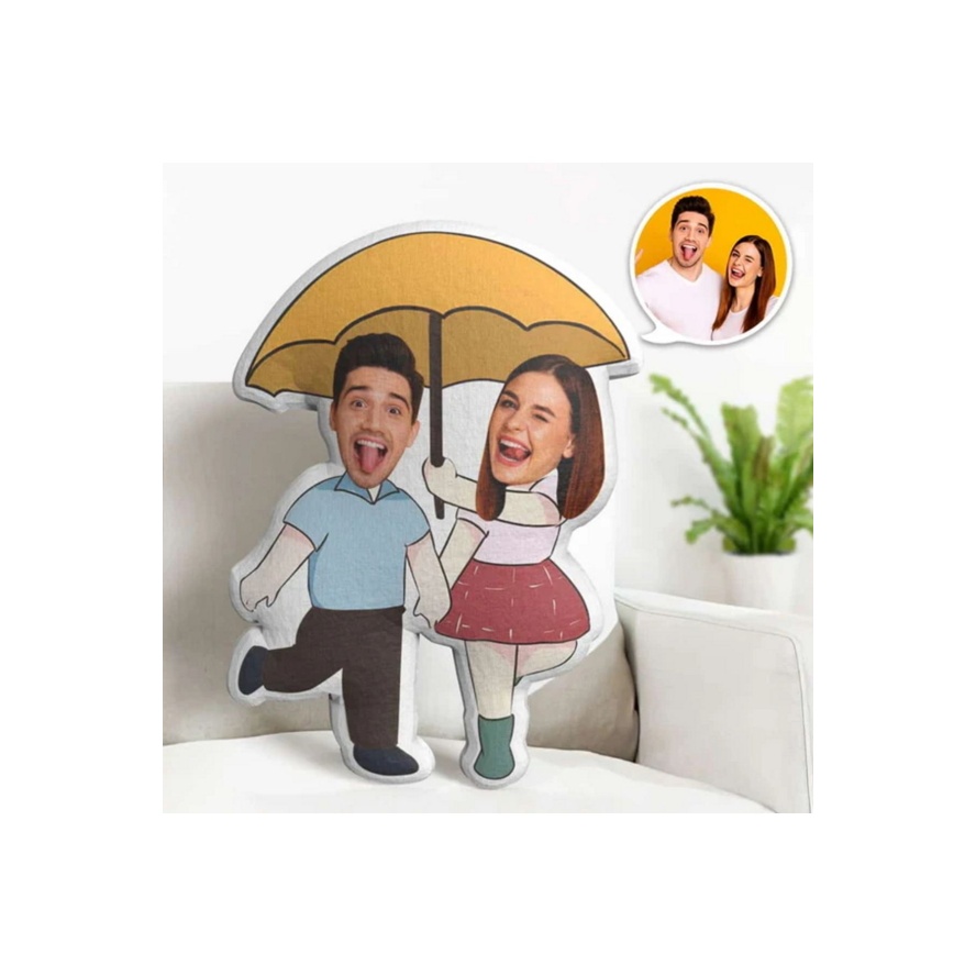 Şemsiye Tutan Çift Tasarımlı Şekilli Yastık