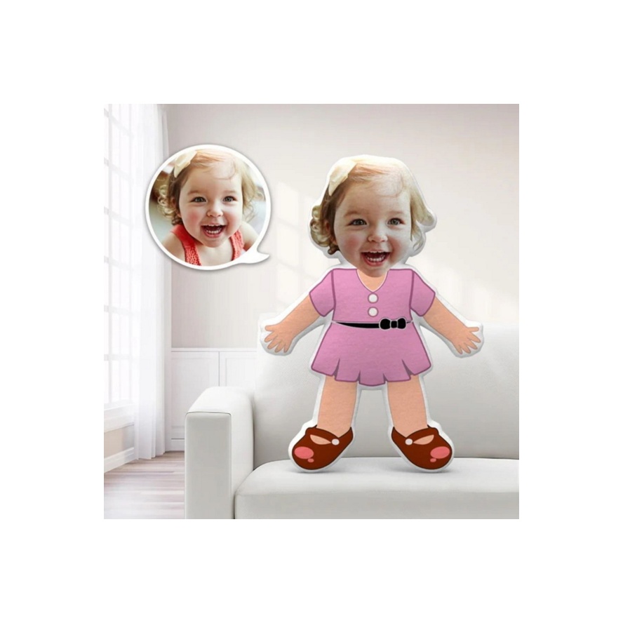 Kişiye Özel Pembe Elbiseli Tatlı KızTasarımlı Şekilli Yastık