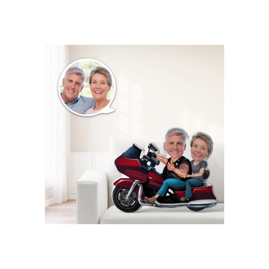 Motorbisikletli Mutlu Çift Tasarımlı Şekilli Yastık