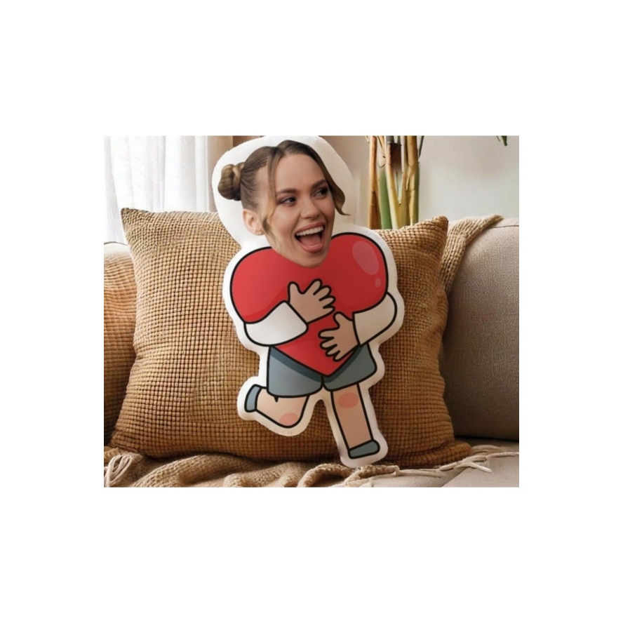 Kişiye Özel Kalp Tutan Kız Tasarımlı Şekilli Yastık
