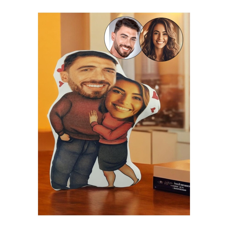 Kişiye Özel Yanyana Masum Çift Tasarımlı Şekilli Yastık