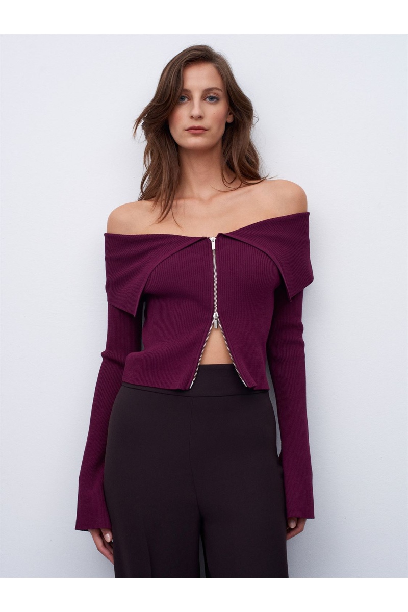 Fermuarlı Fitilli Triko Top