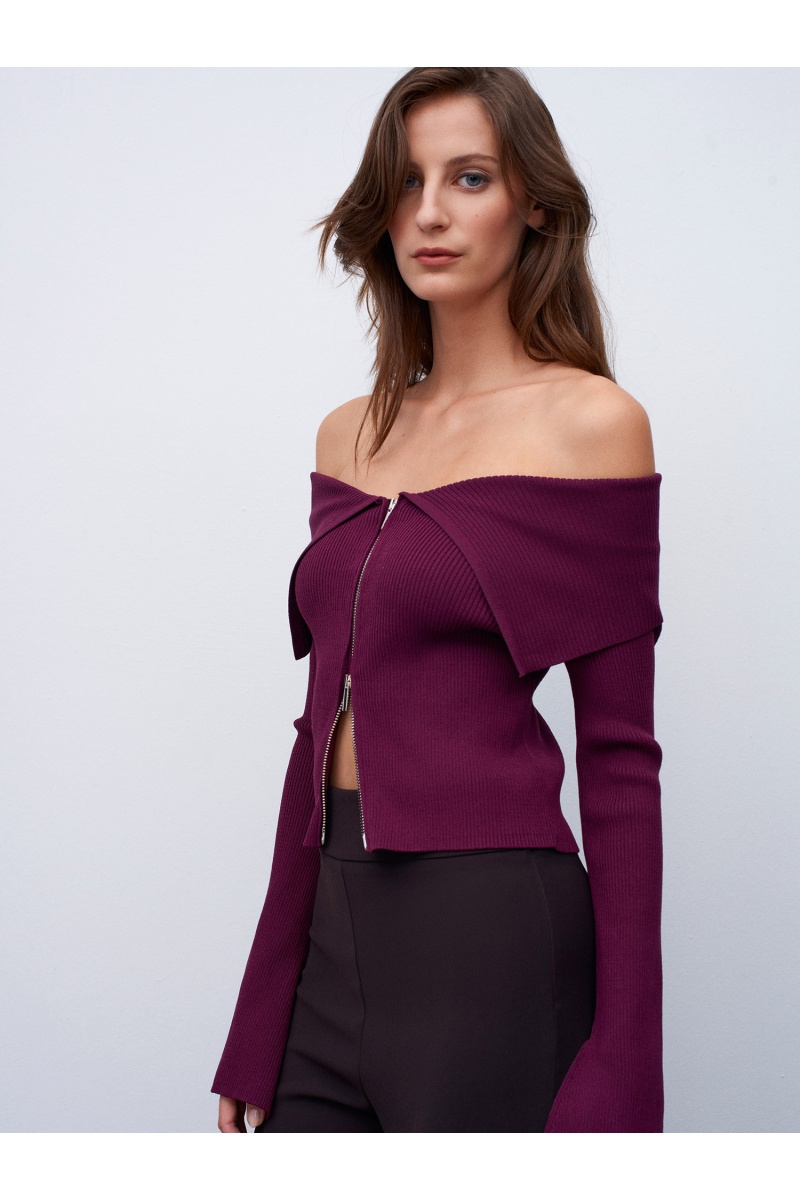 Fermuarlı Fitilli Triko Top