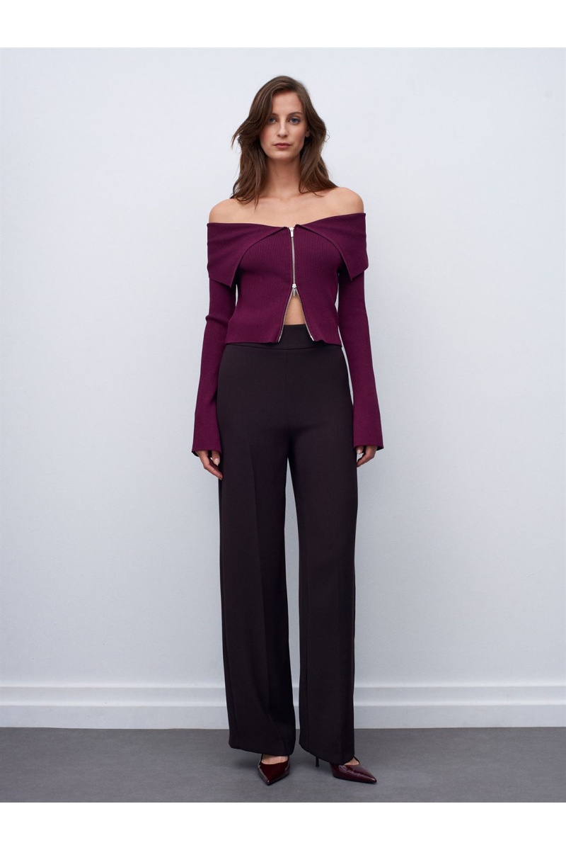 Fermuarlı Fitilli Triko Top