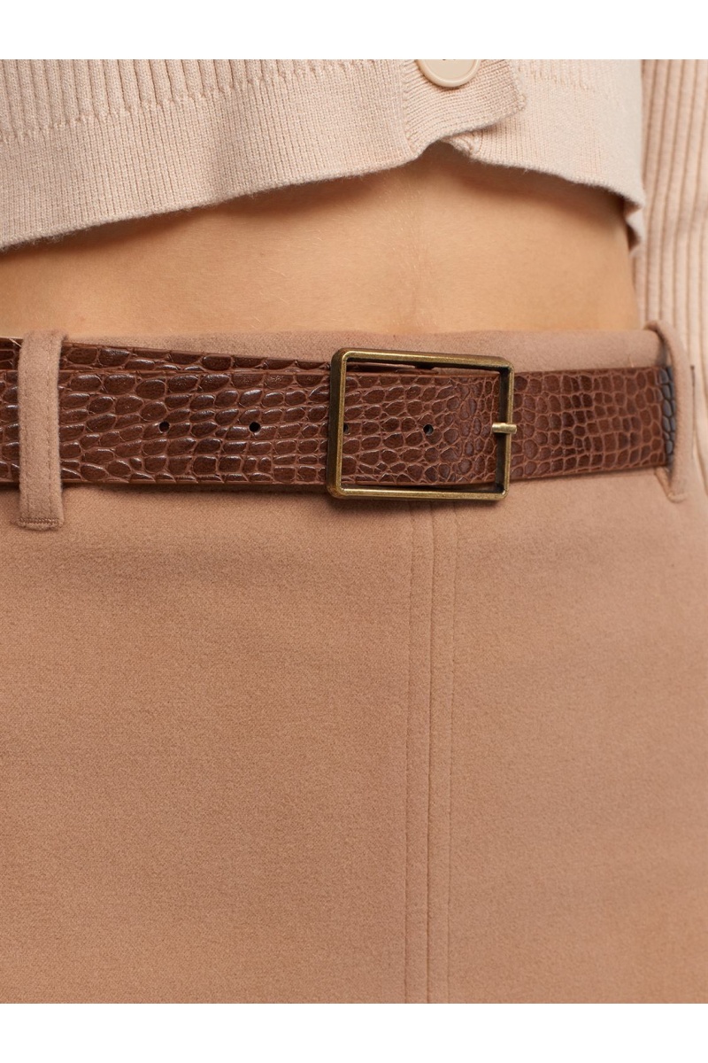 Yırtmaçlı Yumuşak Dokulu Etek-camel