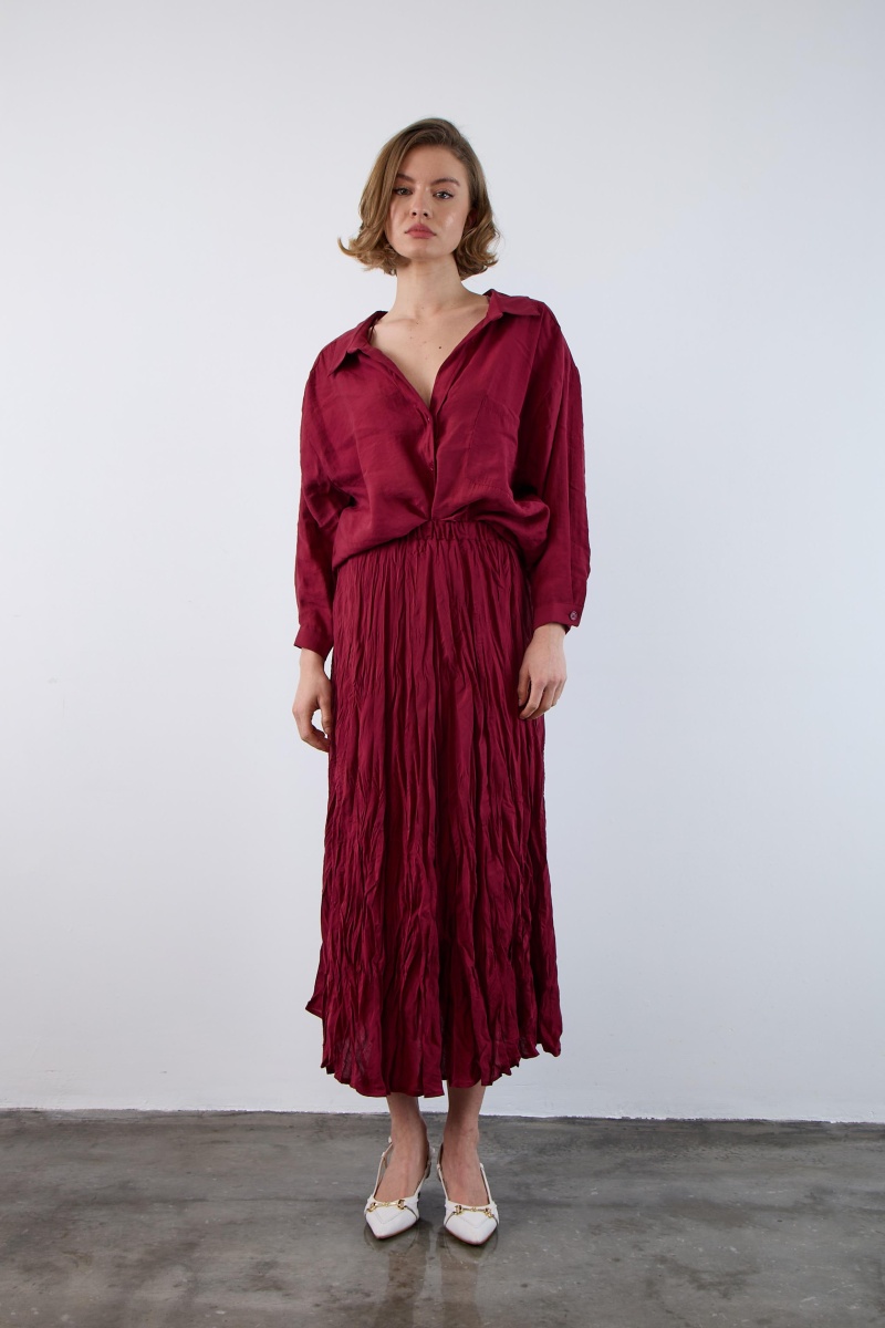 Kırışık Etek Bordo