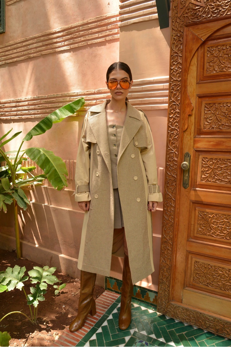 Ekoseli Reglan Trenç Camel