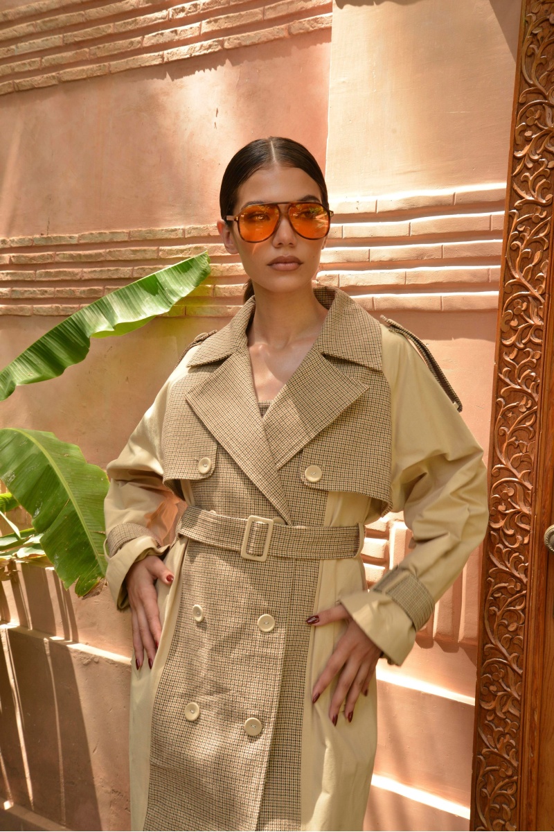 Ekoseli Reglan Trenç Camel