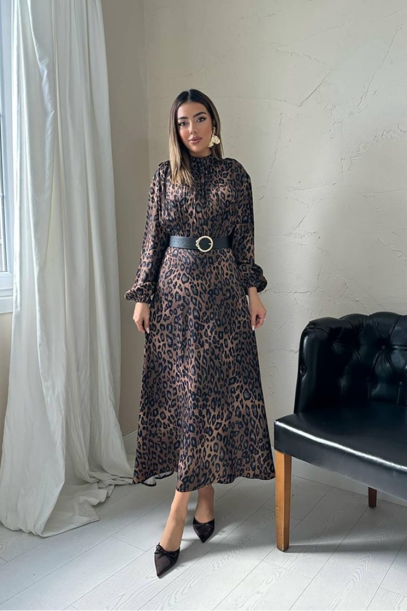 Leopar Saten Elbise