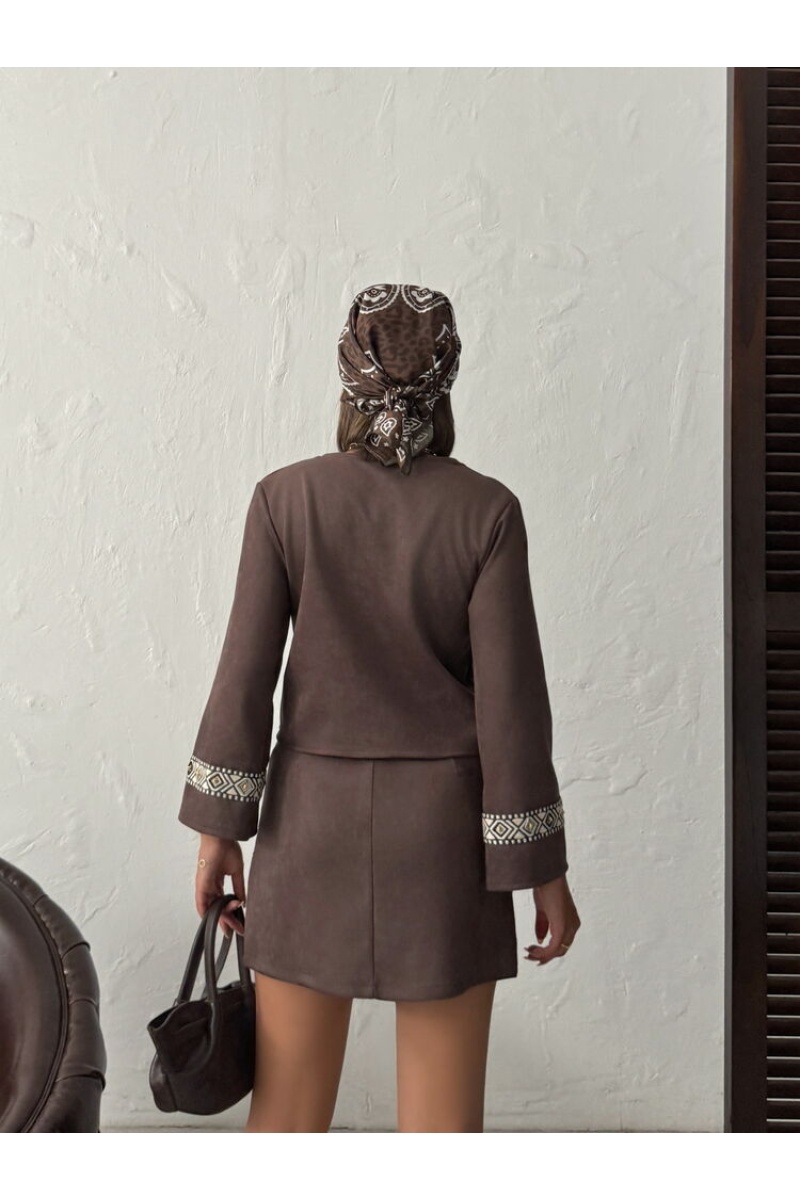 Topshow Şerit Detaylı Scuba Süet Fermuarlı Ceket