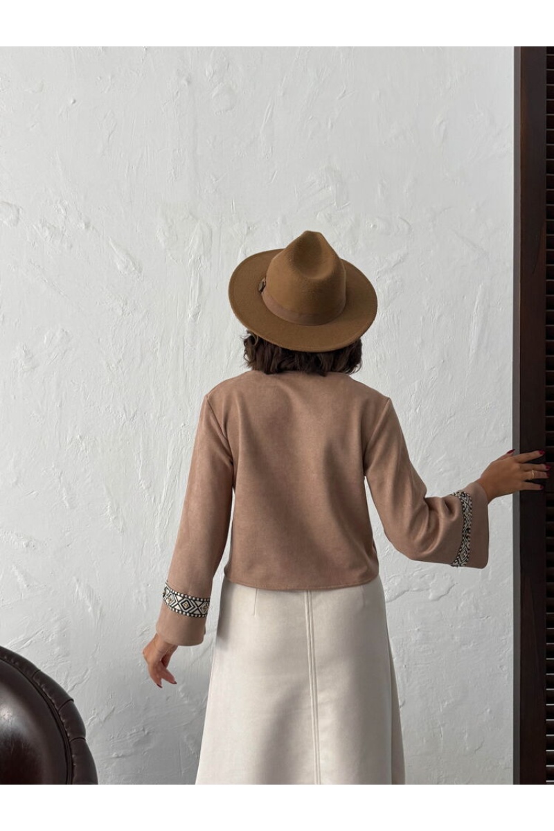 Topshow Şerit Detaylı Scuba Süet Fermuarlı Ceket