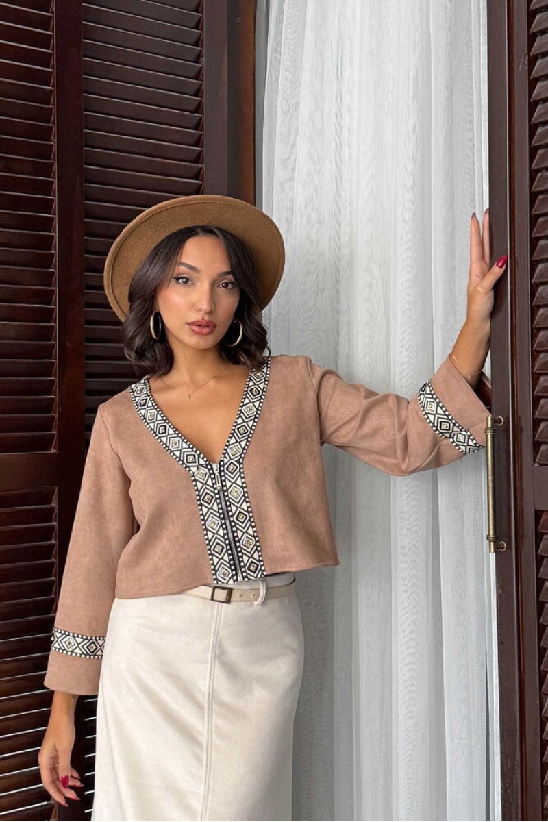 Topshow Şerit Detaylı Scuba Süet Fermuarlı Ceket