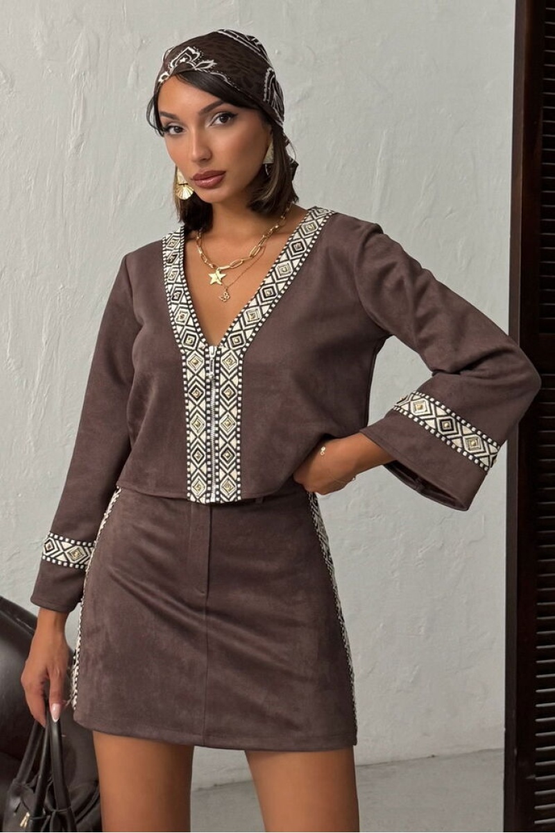 Topshow Şerit Detaylı Scuba Süet Fermuarlı Ceket