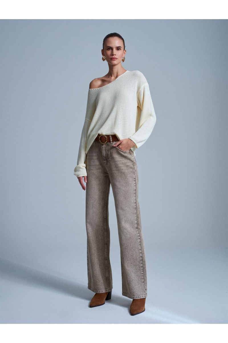 DİLVİN Oval Yaka Dökümlü Kazak