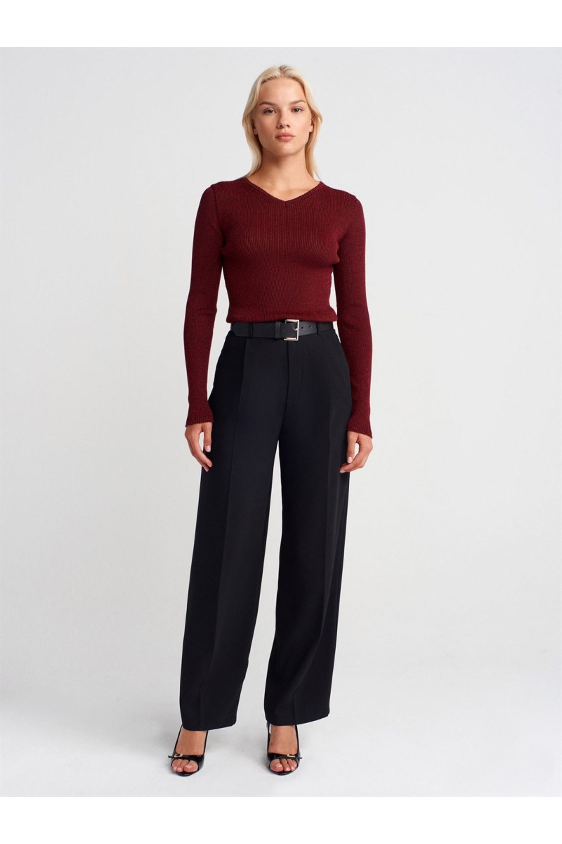 DİLVİN V Yaka Simli Triko Kazak