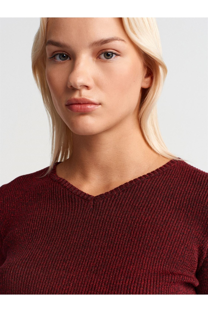 DİLVİN V Yaka Simli Triko Kazak