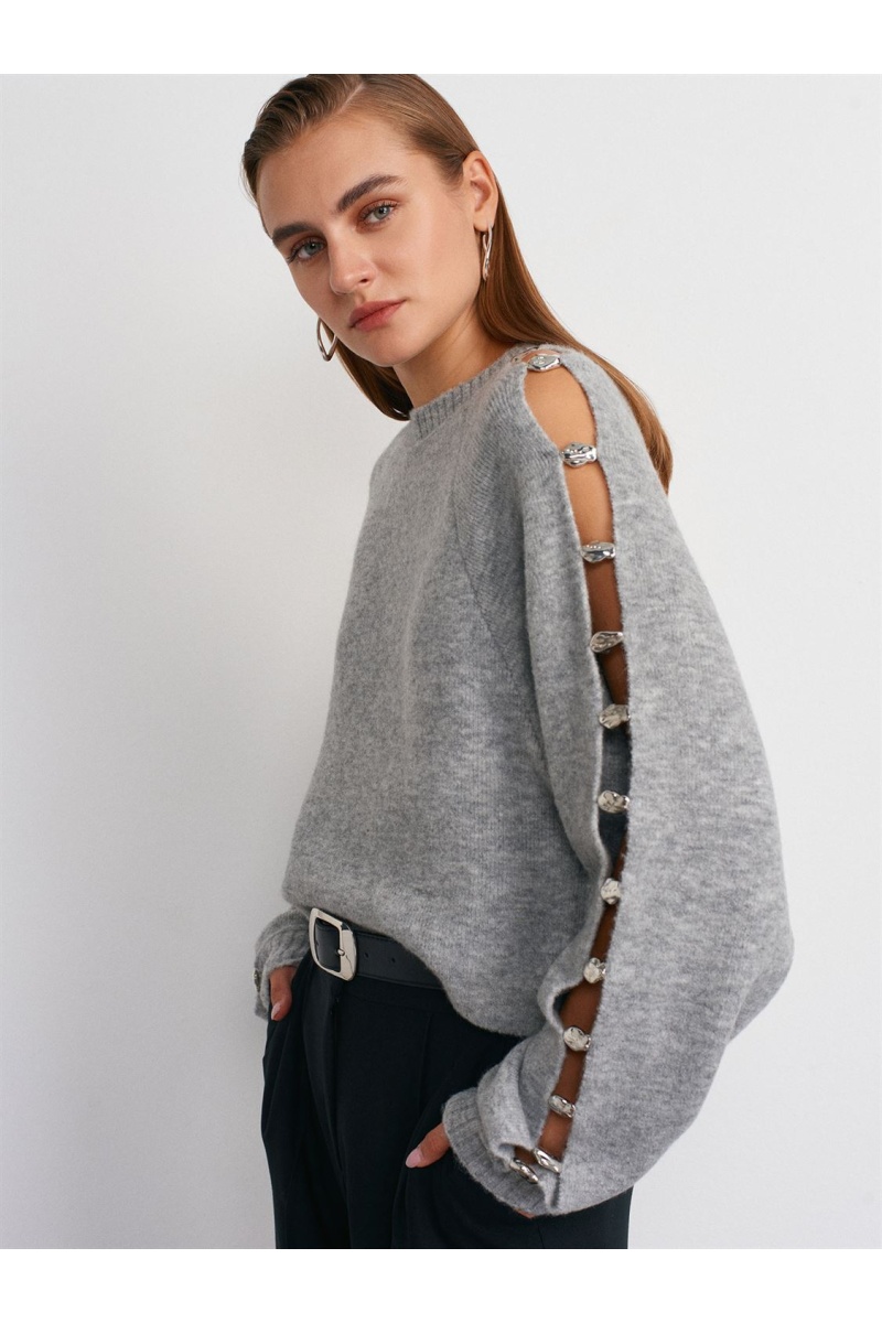 DİLVİN Yün Karışımlı Aksesuar Detaylı Triko Kazak
