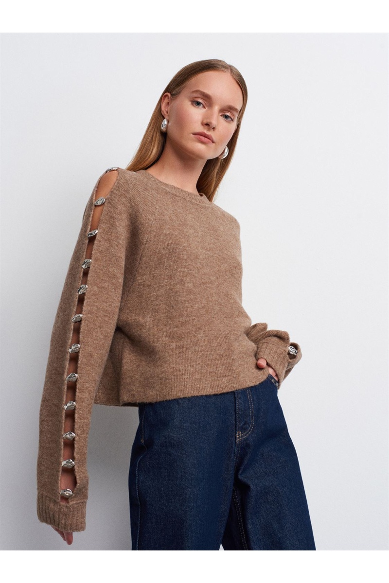 DİLVİN Yün Karışımlı Aksesuar Detaylı Triko Kazak