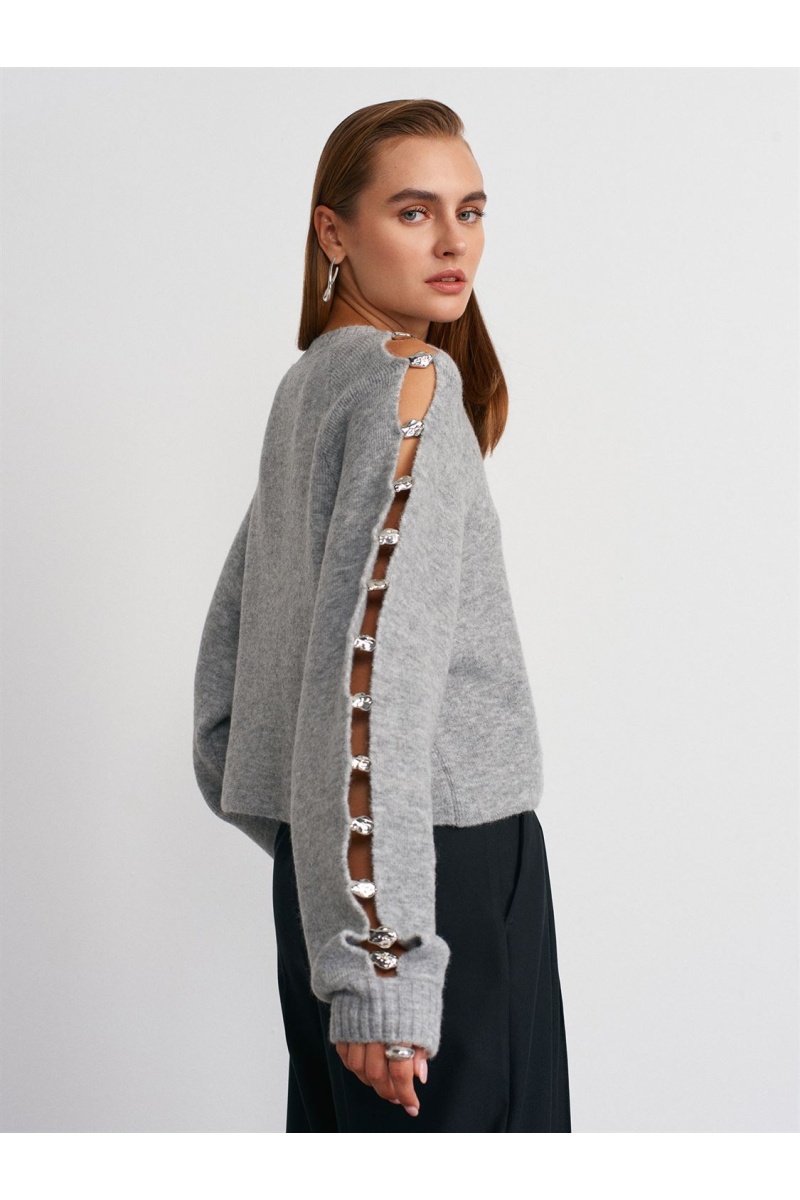 DİLVİN Yün Karışımlı Aksesuar Detaylı Triko Kazak