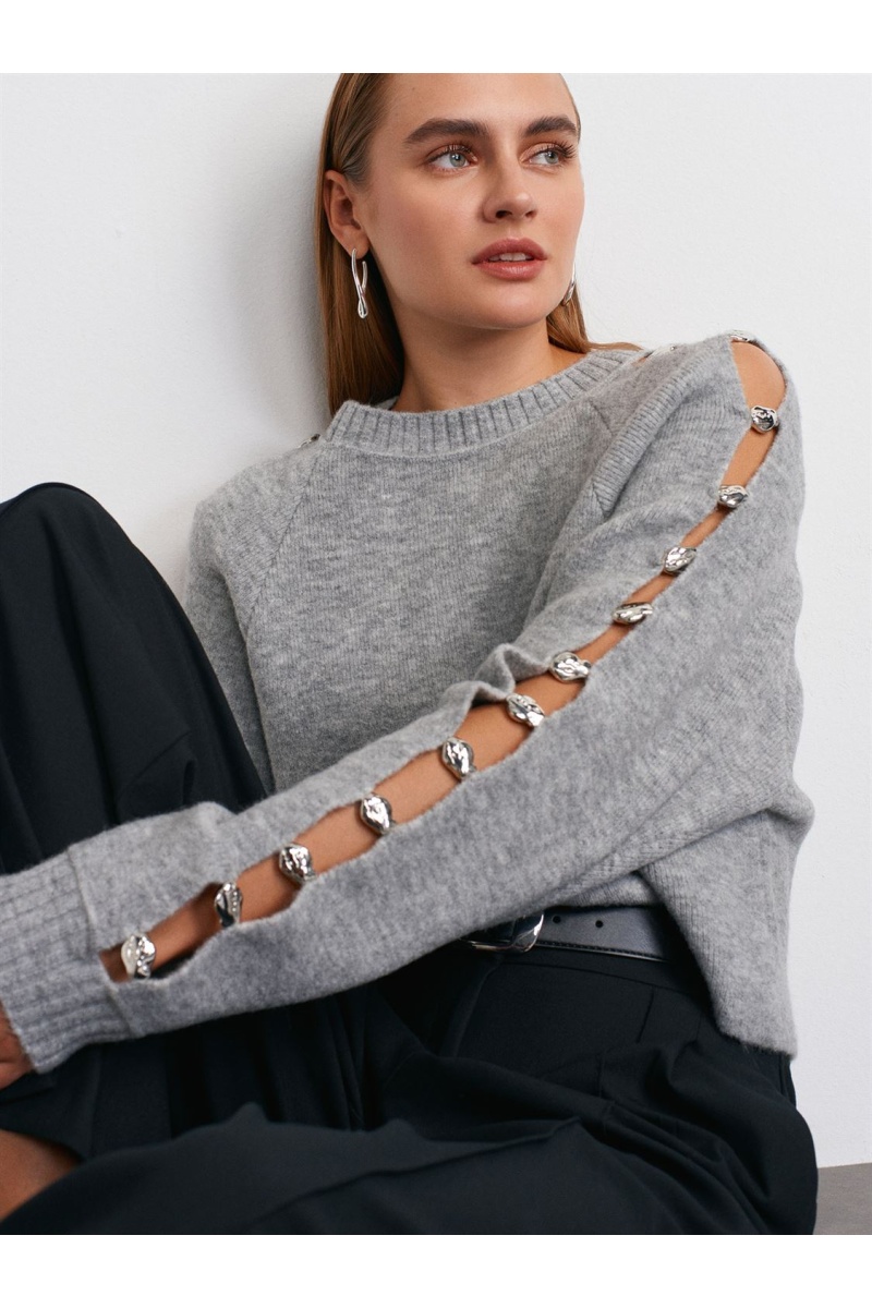 DİLVİN Yün Karışımlı Aksesuar Detaylı Triko Kazak