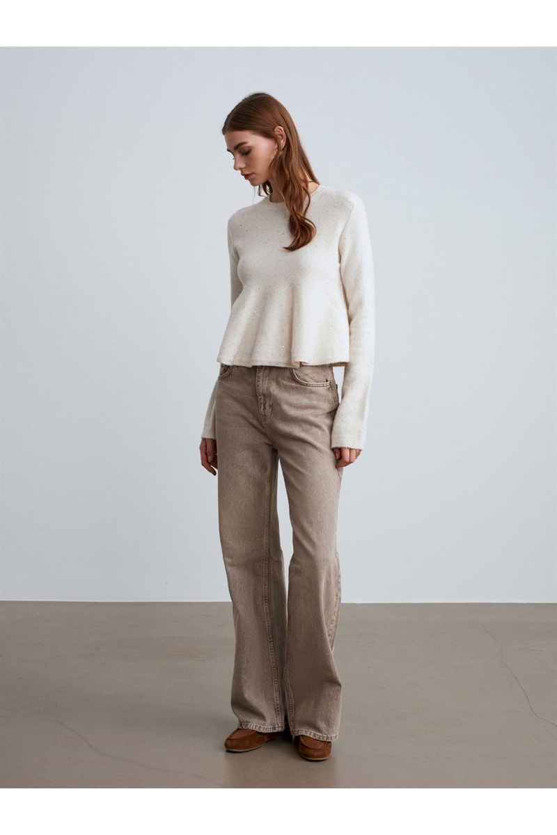 DİLVİN Peplum Parıltılı Triko Kazak