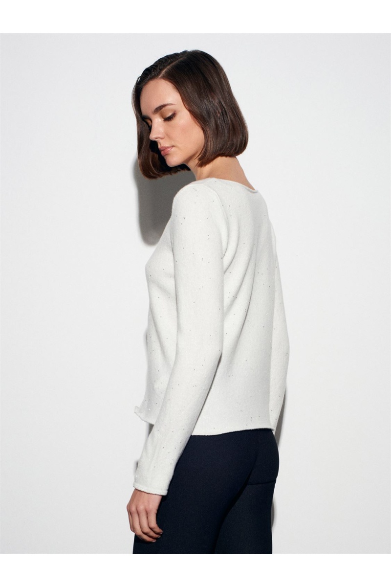 DİLVİN Yün Karışımlı Parıltılı Kayık Yaka Kazak