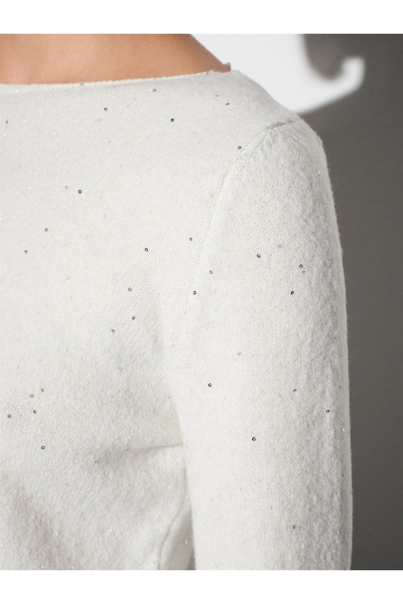 DİLVİN Yün Karışımlı Parıltılı Kayık Yaka Kazak