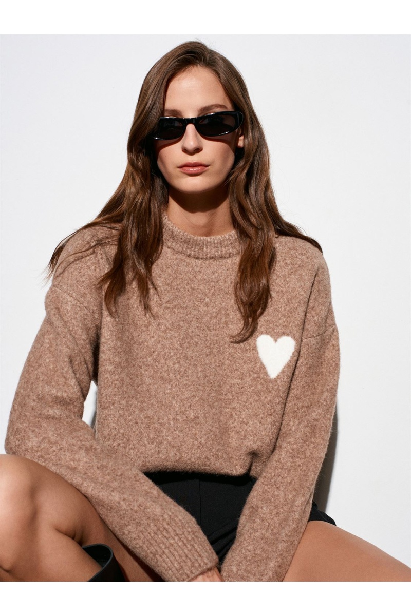 DİLVİN Yün Karışımlı Kalpli Kazak