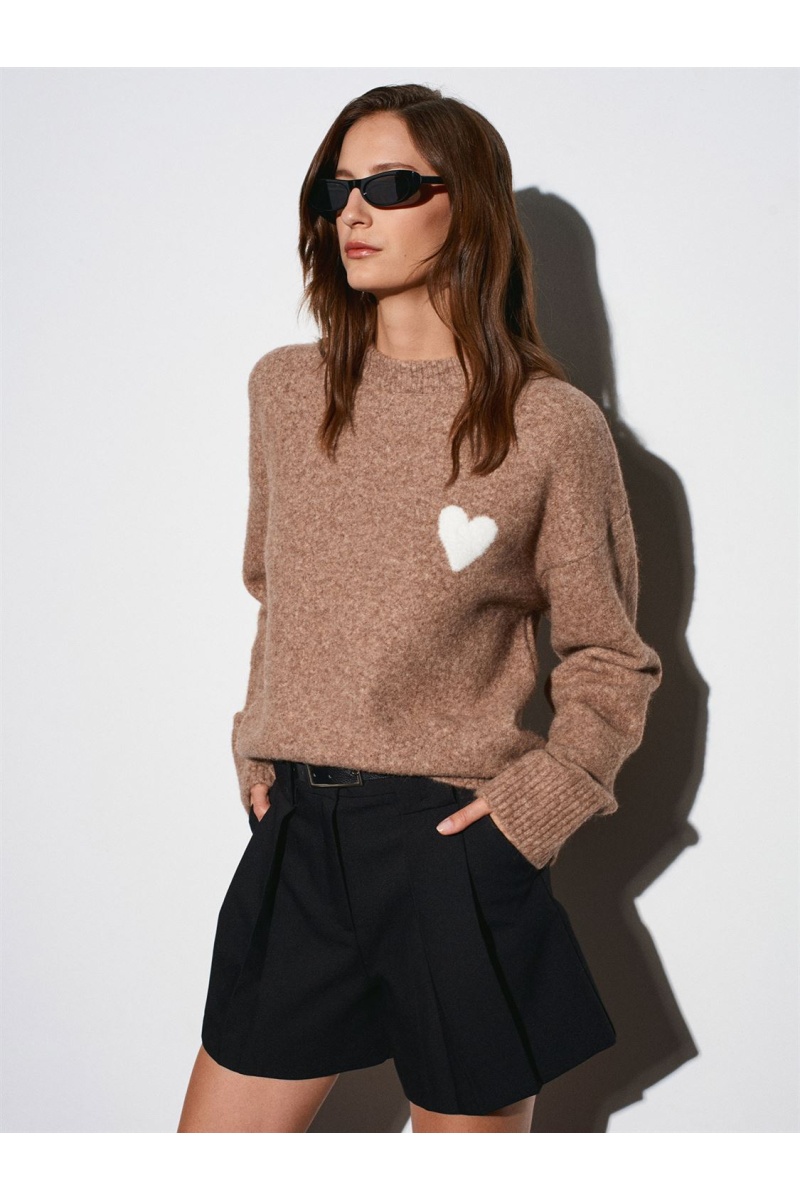 DİLVİN Yün Karışımlı Kalpli Kazak