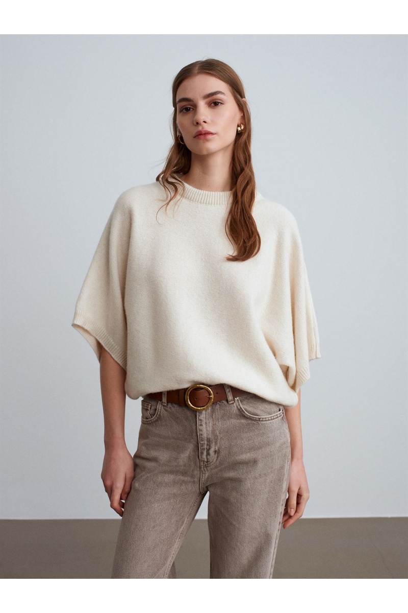 DİLVİN Yün Karışımlı Yarasa Kollu Triko Kazak